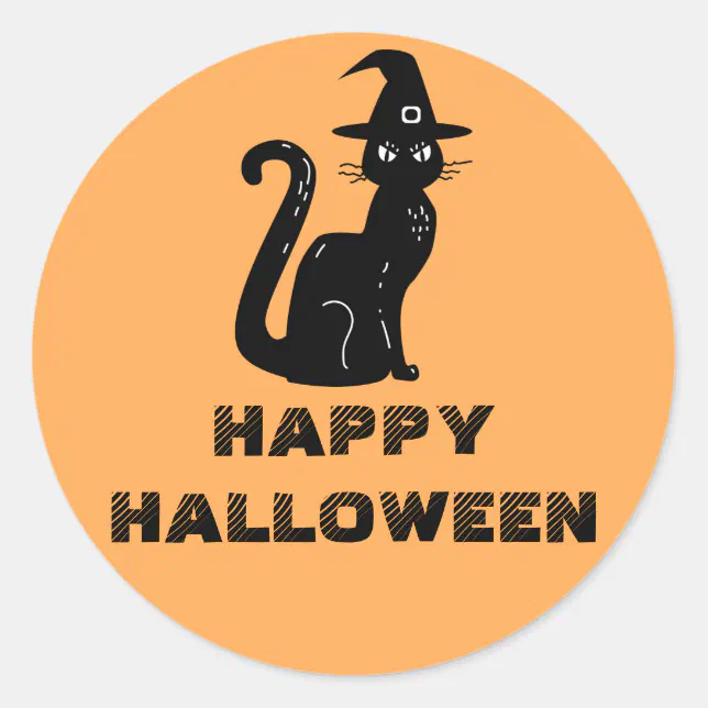 Cute Black Cat in a Hat Halloween Kids Classic Round Sticker | Zazzle