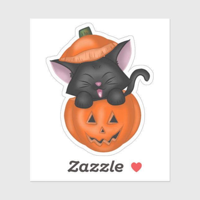 Cute Black Cat in a Pumpkin Sticker (Sheet)