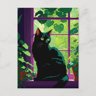 Cute Black Cat in a Window Postcard