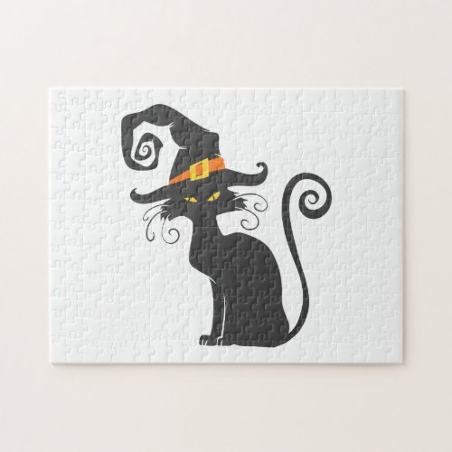 Cute black cat in a witch hat _ Choose background Jigsaw Puzzle