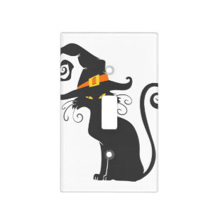 Cute black cat in a witch hat - Choose background Light Switch Cover