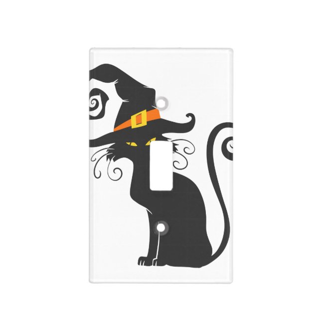 Cute black cat in a witch hat - Choose background Light Switch Cover (Front)