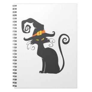 Cute black cat in a witch hat - Choose background Notebook