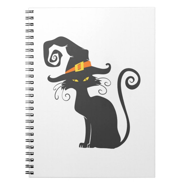 Cute black cat in a witch hat - Choose background Notebook (Front)