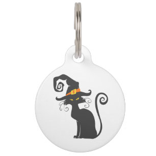 Cute black cat in a witch hat - Choose background Pet ID Tag