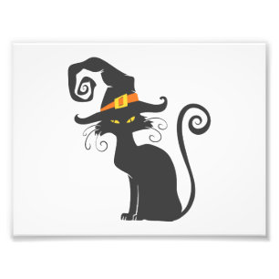 Cute black cat in a witch hat - Choose background Photo Print