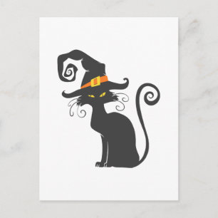 Cute black cat in a witch hat - Choose background Postcard