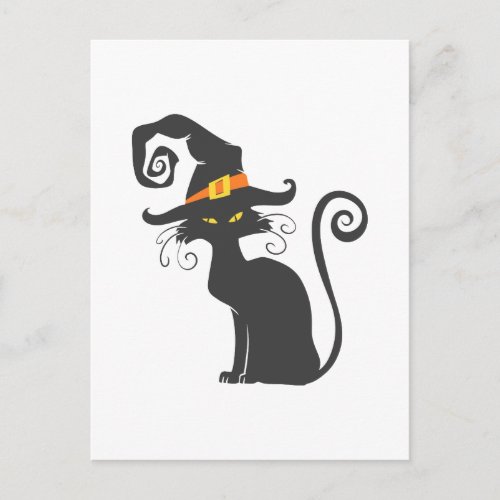 Cute black cat in a witch hat _ Choose background Postcard