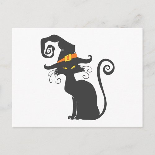 Cute black cat in a witch hat _ Choose background Postcard