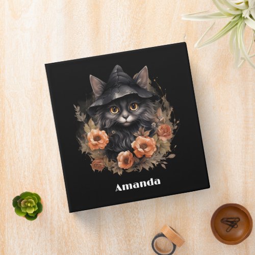 Cute Black Cat in a Witchs Hat 3 Ring Binder