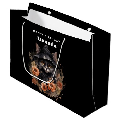 Cute Black Cat in a Witchs Hat Birthday Large Gift Bag