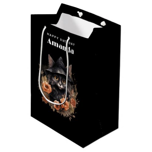 Cute Black Cat in a Witchs Hat Birthday Medium Gift Bag