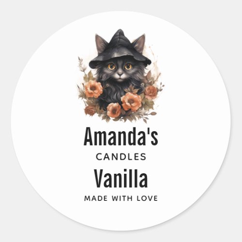 Cute Black Cat in a Witchs Hat Candle Business Classic Round Sticker