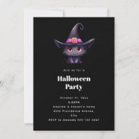 Cute Black Cat in a Witch's Hat Halloween Party