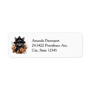 Cute Black Cat in a Witch's Hat Label