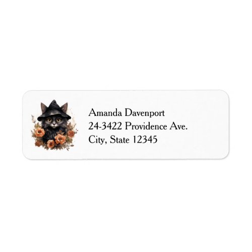 Cute Black Cat in a Witchs Hat Label