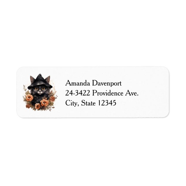Cute Black Cat in a Witch's Hat Label (Front)