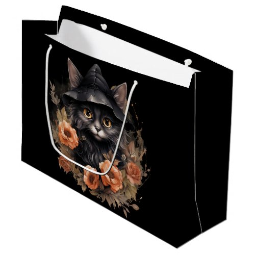 Cute Black Cat in a Witchs Hat Large Gift Bag