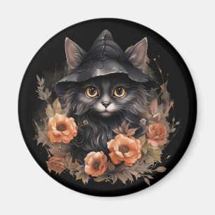 Cute Black Cat in a Witch's Hat Magnet