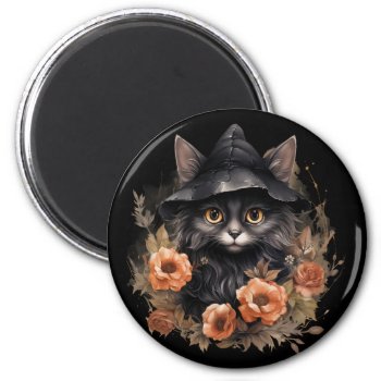 Cute Black Cat In A Witch's Hat Magnet by Mirribug at Zazzle