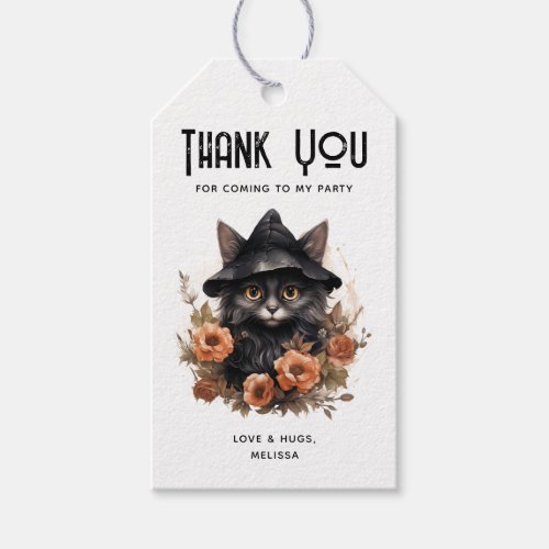 Cute Black Cat in a Witchs Hat Party Thank You Gift Tags