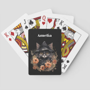 Cute Black Cat in a Witch's Hat Poker Cards