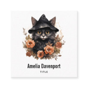 Cute Black Cat in a Witch's Hat Square Business Card