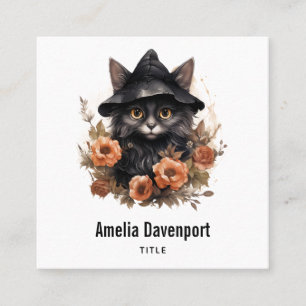 Cute Black Cat in a Witch's Hat Square Business Card