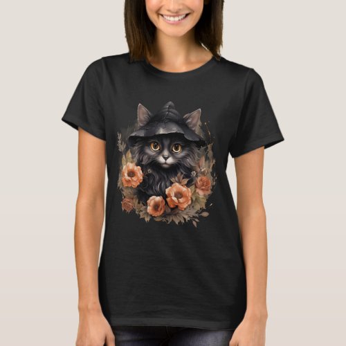 Cute Black Cat in a Witchs Hat T_Shirt