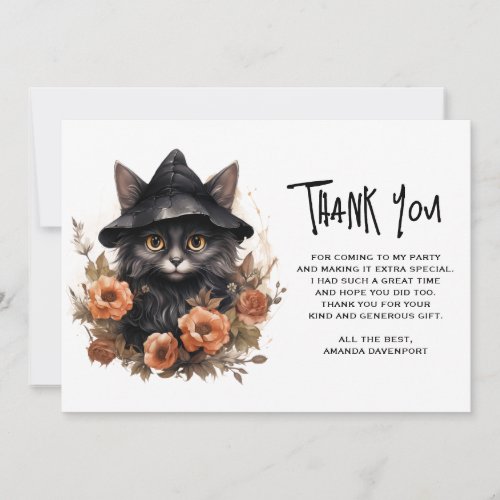 Cute Black Cat in a Witchs Hat Thank You Card