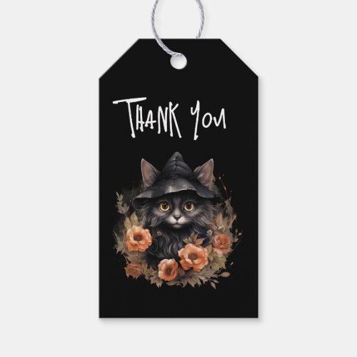 Cute Black Cat in a Witchs Hat Thank You Gift Tags
