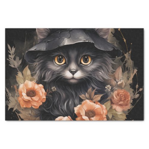 Cute Black Cat in a Witchs Hat Tissue Paper