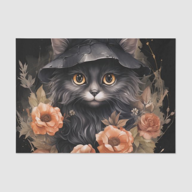 Cute Black Cat in a Witch's Hat Tissue Paper (Front)