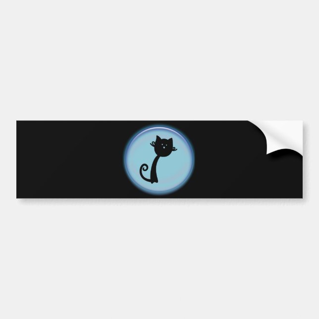 Cute Black cat in Blue 3D design Bumper Sticker (Front)