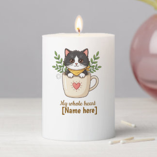 Cute Black Cat in Coffee Cup Personalized Mug Pillar Candle
