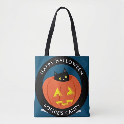 Cute Black Cat in Jack-O-Lantern Halloween Tote Bag