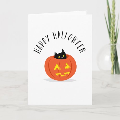 Cute Black Cat in Jack O Lantern Happy Halloween Card