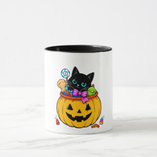 Cute Black Cat in Jack-O'-Lantern Pumpkin Hallowee Mug