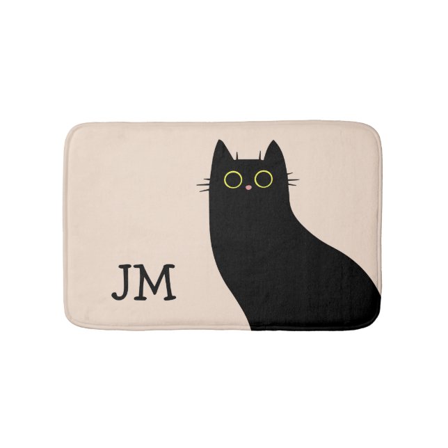 Cute black cat in Mid Century style Bath Mat (Front)