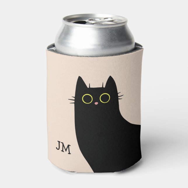Cute black cat in Mid Century style Can Cooler (Can Front)