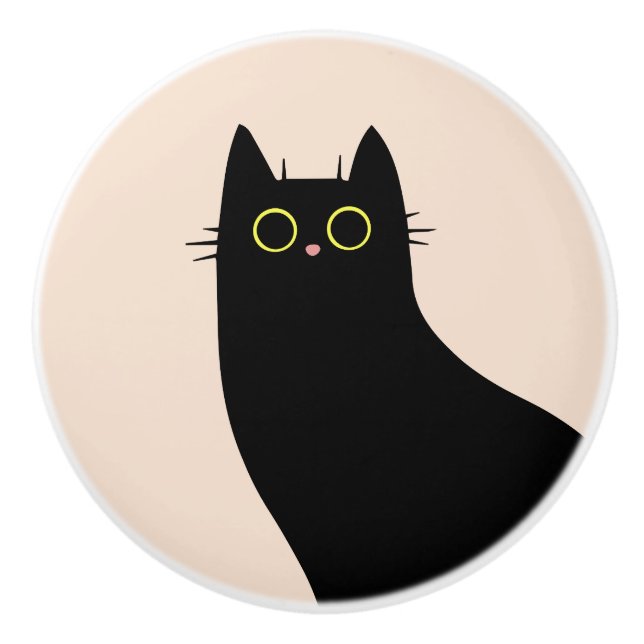 Cute black cat in Mid Century style Ceramic Knob (Front)