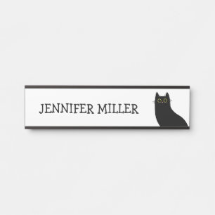 Cute black cat in Mid Century style Door Sign