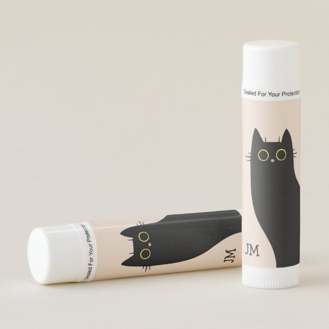 Cute black cat in Mid Century style Lip Balm (Front)