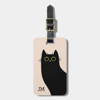 Cute black cat in Mid Century style Luggage Tag