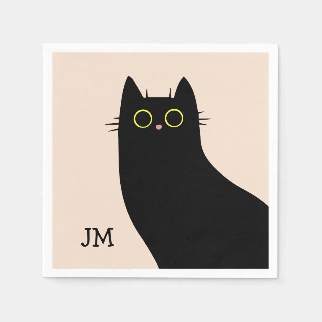 Cute black cat in Mid Century style Napkins (Front)