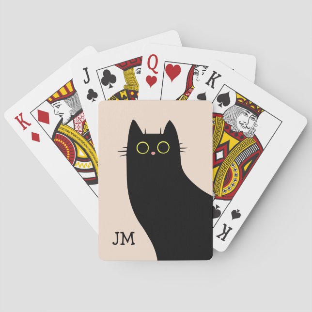Cute black cat in Mid Century style Poker Cards (Back)