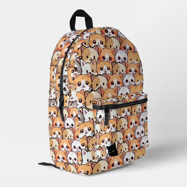 Cute black cat in orange cats kitten pet Pattern Printed Backpack (Back Corner Left)