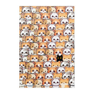 Cute black cat in orange cats pet Seamless Pattern Acrylic Print