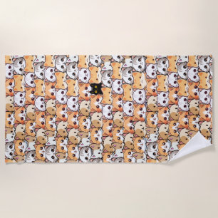 Cute black cat in orange cats pet Seamless Pattern Beach Towel