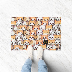 Cute black cat in orange cats pet Seamless Pattern Doormat